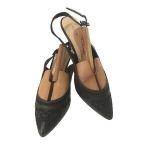 Sesto Meucci womens size 10 Black Leather Embroidered Design Slingback Heels